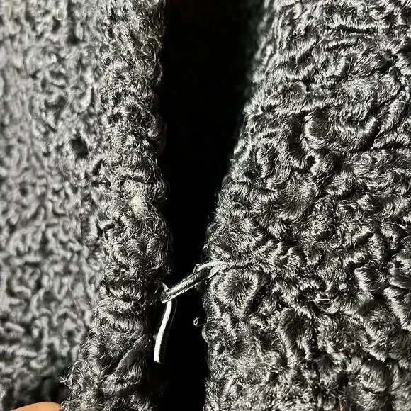 Meyer Epstein Furs London Ontario Unique Black Lambswool Coat With Mink Fur Trim - Picture 10 of 14
